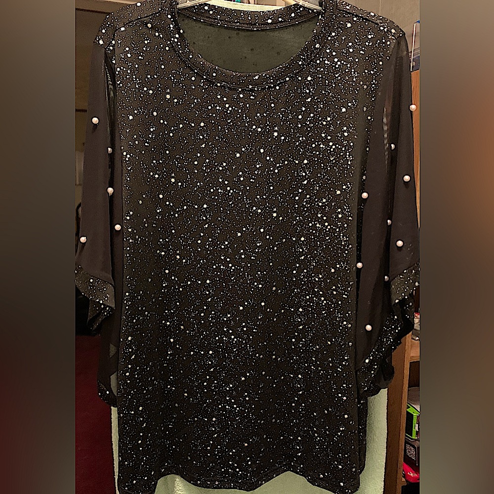 SHEIN Black (painted) Sequin Embellished Blouse